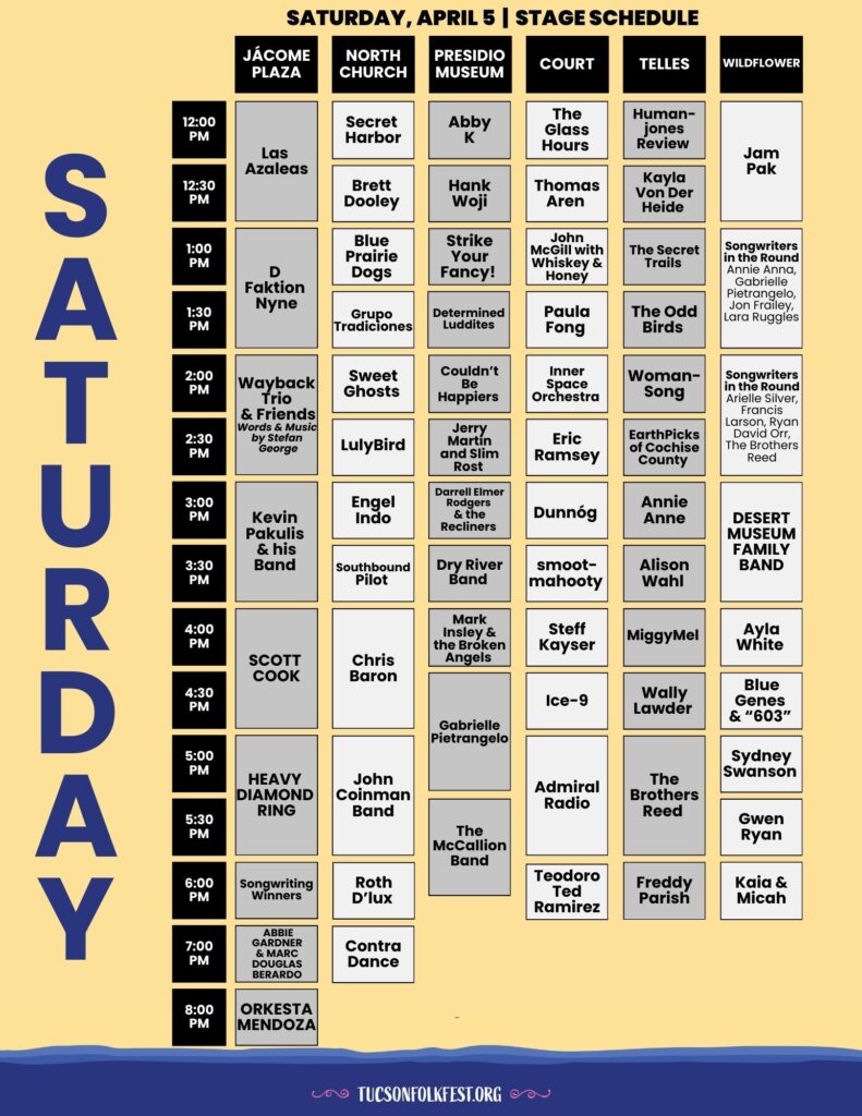 2025 Tucson Folk Festival Stage Schedule - Saturday